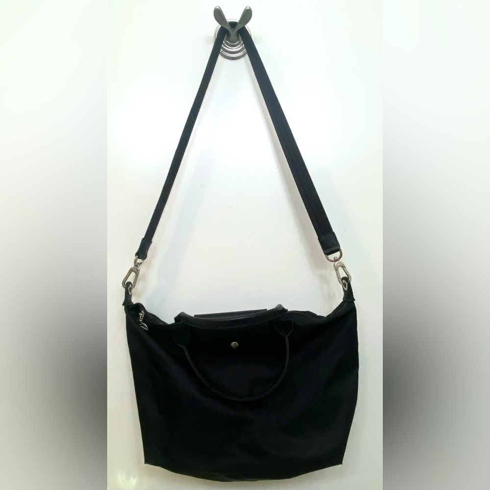 Longchamp Black Leather Detail Nylon Tote Bag